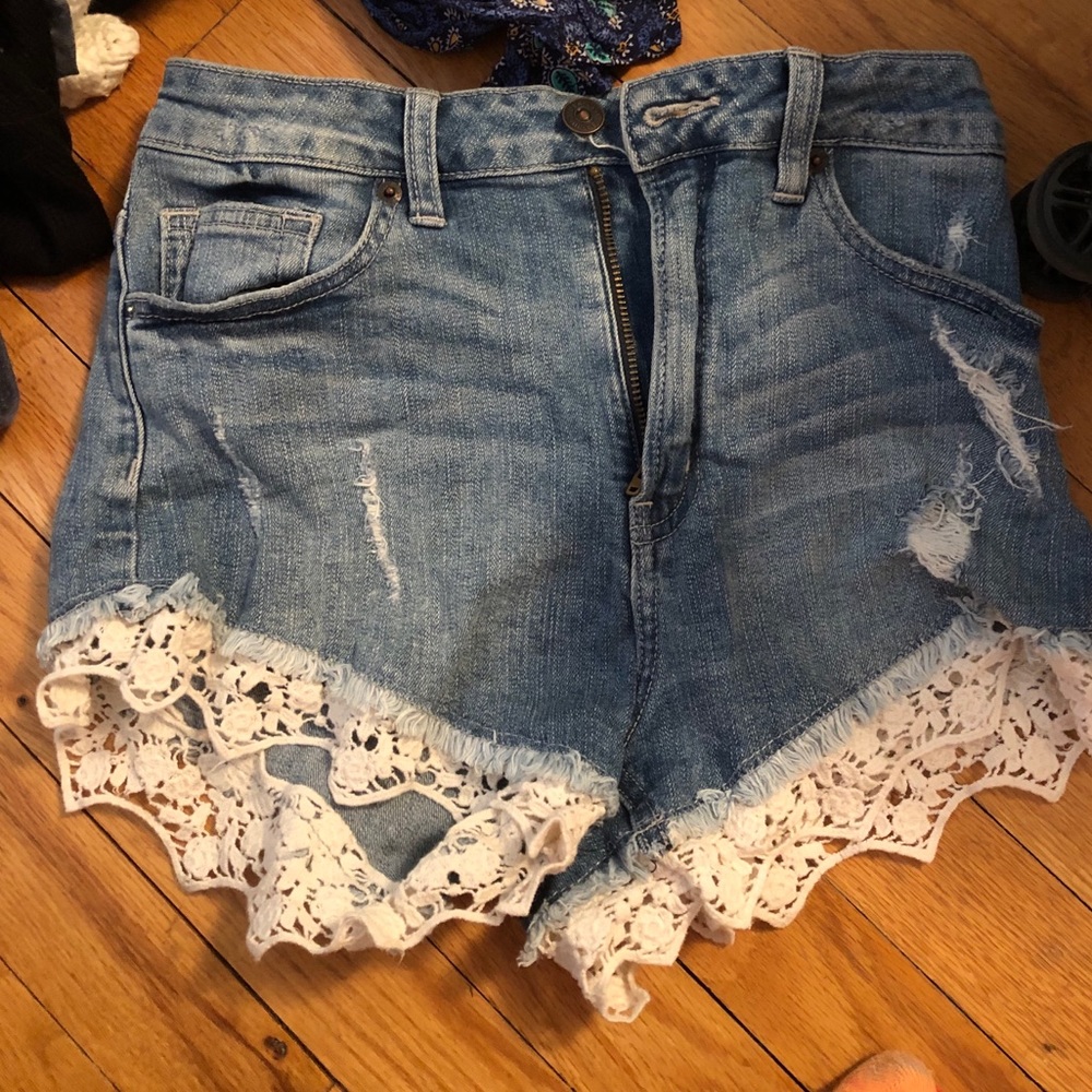 just usa high waisted crochet shorts